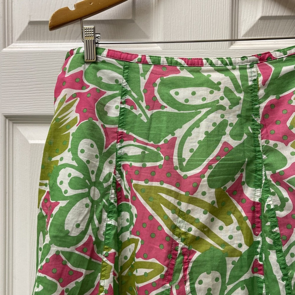VTG Ruby Rd Flared Midi Skirt Women's‎ Size 14P Lined Cotton Pink & Green Floral